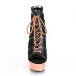 Pleaser DELIGHT-696LC Black Faux Leather-Lace/Rose Gold Chrome Boot