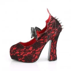 Demonia Shoes DEMON-18 Red Satin-Black Lace Mary Janes