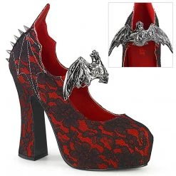 Demonia Shoes DEMON-18 Red Satin-Black Lace Mary Janes