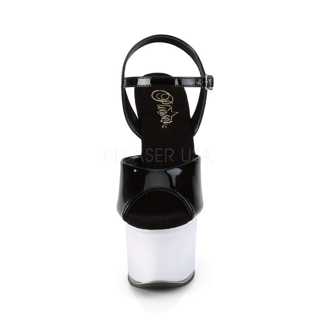 Pleaser DISCOLITE-709 Black Patent/White Glow Platform Sandal Shoes 4 Pleaser DISCOLITE-709 Black Patent/White Glow Platform Sandal Shoes