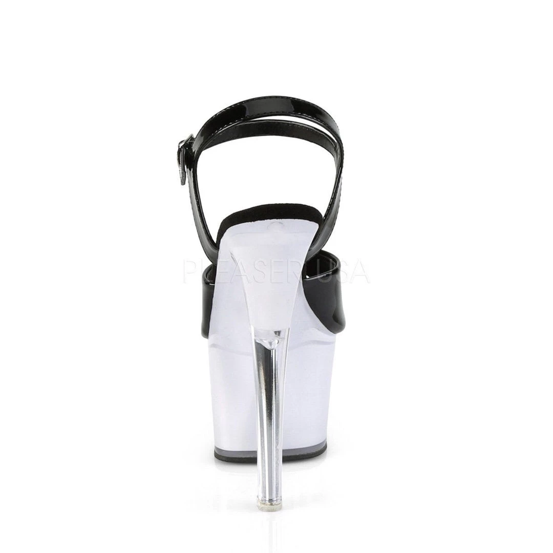 Pleaser DISCOLITE-709 Black Patent/White Glow Platform Sandal Shoes 6 Pleaser DISCOLITE-709 Black Patent/White Glow Platform Sandal Shoes