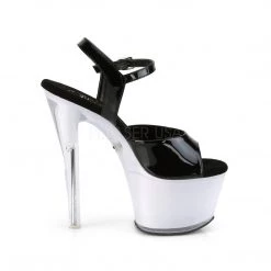Pleaser DISCOLITE-709 Black Patent/White Glow Platform Sandal Shoes 12 Pleaser DISCOLITE-709 Black Patent/White Glow Platform Sandal Shoes