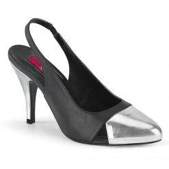 Pleaser Pink Label DREAM-405 Black Faux Leather-Silver Metallic Pu