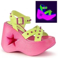 Demonia Shoes DYNAMITE-02 Neon Yellow Glitter/Pink Sandal