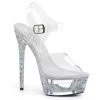 Pleaser Shoes ECLIPSE-608GT Clear/Silver Multi Glitter-Clear Platform Sandal