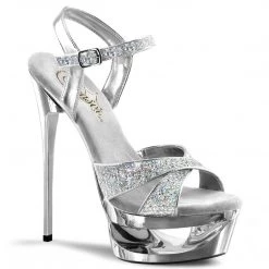 Pleaser ECLIPSE-619G Silver Multi Glitter/Silver Chrome Platform Sandal