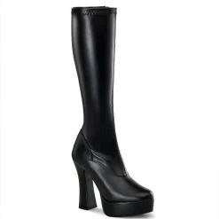 Pleaser ELECTRA-2000Z Black Stretch Faux Leather Knee Boot