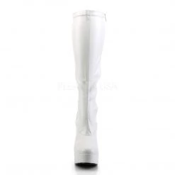 Pleaser ELECTRA-2000Z White Stretch Faux Leather Knee Boot Boots