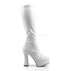 Pleaser ELECTRA-2000Z White Stretch Faux Leather Knee Boot Boots