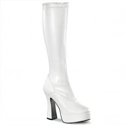 Pleaser ELECTRA-2000Z White Stretch Faux Leather Knee Boot Boots