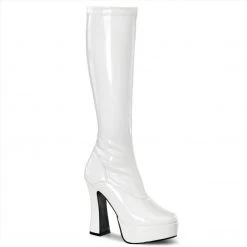 Pleaser ELECTRA-2000Z White Stretch Patent Knee Boot Boots