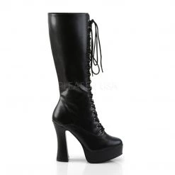 Pleaser ELECTRA-2020 Black Faux Leather Knee Boot Boots