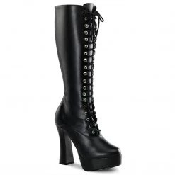 Pleaser ELECTRA-2020 Black Faux Leather Knee Boot Boots