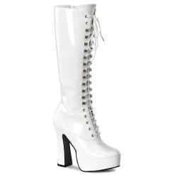 Pleaser ELECTRA-2020 White Patent Knee Boot Boots