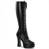Pleaser ELECTRA-2023 Black Stretch Faux Leather Knee Boot Boots