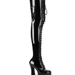 Pleaser ELECTRA-3023 Black Stretch Patent Thigh Boot New Arrivals
