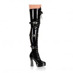Pleaser ELECTRA-3028 Black Stretch Patent Thigh Boot