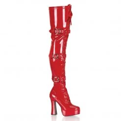 Pleaser Boots ELECTRA-3028 Red Stretch Patent Thigh Boot