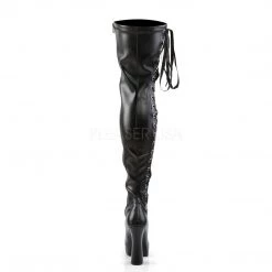 Pleaser Boots ELECTRA-3050 Black Stretch Faux Leather Thigh Boot