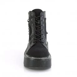 Demonia EMILY-114 Black Canvas-Vegan Leather Lace-Up Boot Boots