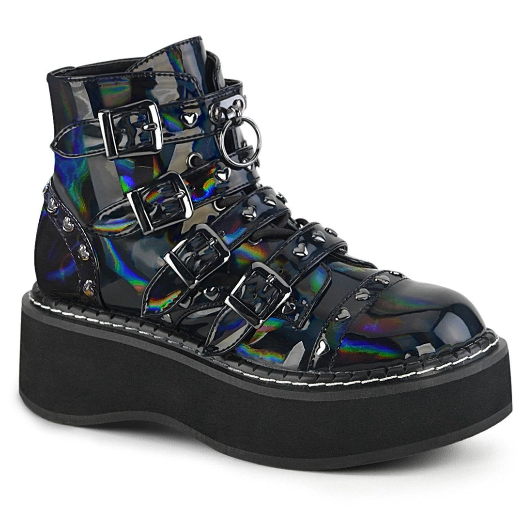 Demonia EMILY-315 Black Hologram Vegan Leather Ankle Boot Boots 3 Demonia EMILY-315 Black Hologram Vegan Leather Ankle Boot Boots