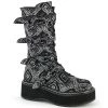 Demonia EMILY-322 Black-Silver Faux Nubuck Leather Mid-Calf Boot