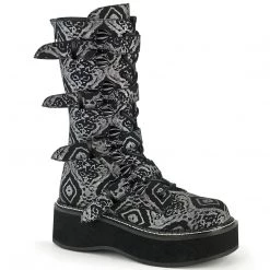Demonia EMILY-322 Black-Silver Faux Nubuck Leather Mid-Calf Boot