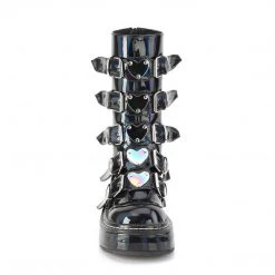 Demonia Shoes EMILY-330 Black Hologram Calf Boot