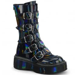 Demonia Shoes EMILY-330 Black Hologram Calf Boot