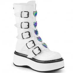 Demonia EMILY-330 White Vegan Leather Calf Boot Shoes