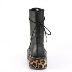 Demonia Boots EMILY-350 Black-Leopard Print Vegan Leather Lace-Up Boot