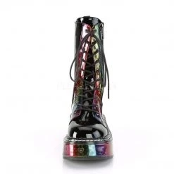 Demonia Boots EMILY-350 Black Patent-Rainbow Hologram W/ Hearts Boot