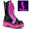 Demonia Boots EMILY-350 Black Patent-UV Neon Pink Lace-Up Boot