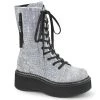 Demonia EMILY-362 Silver Vegan Leather-Rhinstone Lace-Up Boot