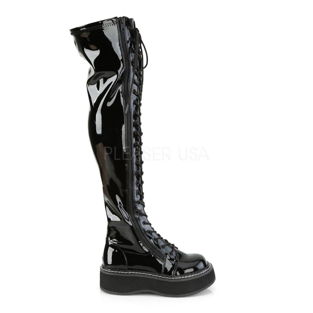 Demonia Boots EMILY-375 Black Patent Thigh Boot 7 Demonia Boots EMILY-375 Black Patent Thigh Boot