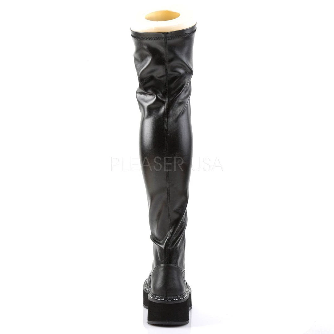 Demonia Boots EMILY-375 Black Stretch Vegan Leather Thigh Boot 7 Demonia Boots EMILY-375 Black Stretch Vegan Leather Thigh Boot