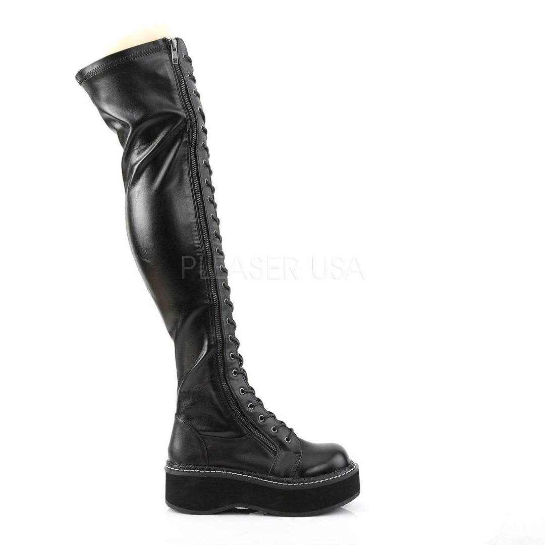 Demonia Boots EMILY-375 Black Stretch Vegan Leather Thigh Boot 8 Demonia Boots EMILY-375 Black Stretch Vegan Leather Thigh Boot