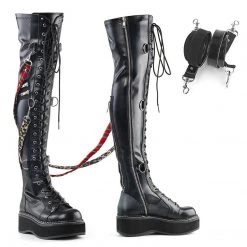 Demonia EMILY-377 Black StretchVegan Leather Lace-Up Boot