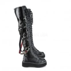 Demonia EMILY-377 Black StretchVegan Leather Lace-Up Boot