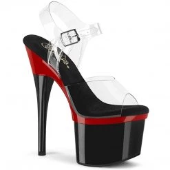Pleaser ESTEEM-708 Clear/Red-Black Platform Sandal