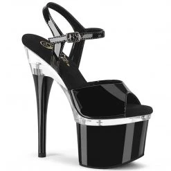 Pleaser ESTEEM-709 Black Patent/Clear-Black Platform Sandal