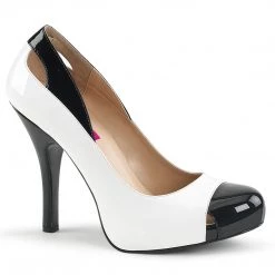 Pleaser Pink Label Shoes EVE-07 White-Black Patent