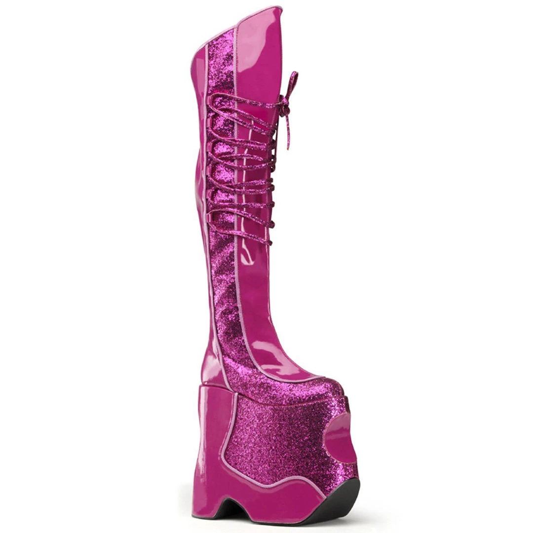 Pleaser Pink Label Boots FABULOUS-3035 Hot Pink Crinkle Patent-Glitter 3 Pleaser Pink Label Boots FABULOUS-3035 Hot Pink Crinkle Patent-Glitter