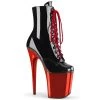 Pleaser FLAMINGO-1020 Black Patent/Red Chrome Ankle Boot