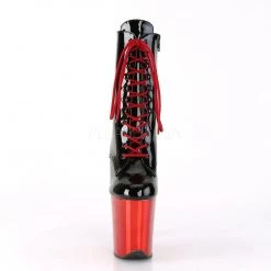 Pleaser FLAMINGO-1020 Black Patent/Red Chrome Ankle Boot