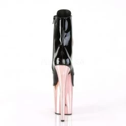 Pleaser FLAMINGO-1020 Black Patent/Rose Gold Chrome Ankle Boot