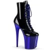 Pleaser FLAMINGO-1020 Black Patent/Royal Blue Chrome Ankle Boot Boots