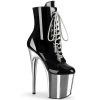 Pleaser FLAMINGO-1020 Black Patent/Silver Chrome Ankle Boot Boots