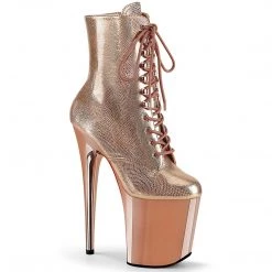 Pleaser FLAMINGO-1020 Rose Gold Textured Metallic/Rose Gold Chrome Ankle Boot Boots