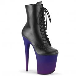 Pleaser FLAMINGO-1020BP Black Faux Leather/Blue-Purple Ombre Ankle Boot